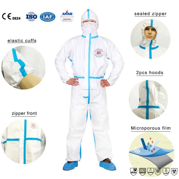 Waterproof Type 4 Disposable Coveralls Taped Disposable Coverall With Thumb Loop