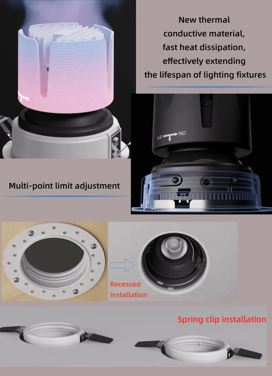 High End LED Ceiling Down Light Multiple Beam Angle 7W/10W 75mm Anti - Glare IP43 LED Ceiling Concealed COB Spot Lamp