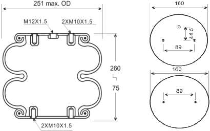2B 5258 Double Convoluted Air Spring technical drawing