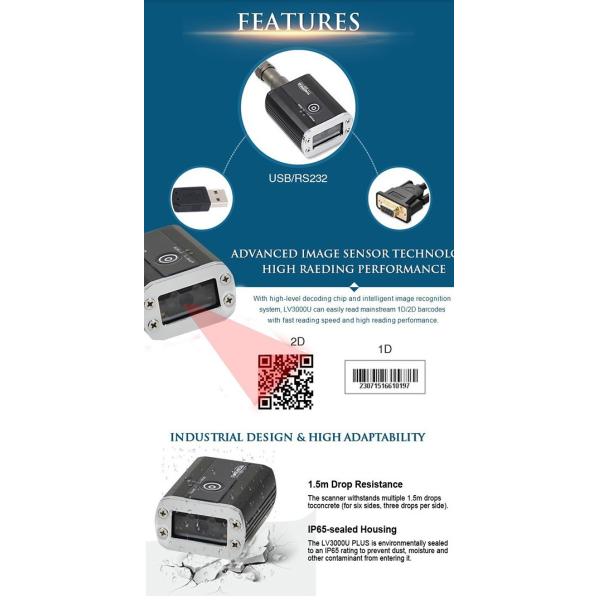 1D 2D QR LV3000U Plus Barcode Scanner Module Industial Using In Production Line