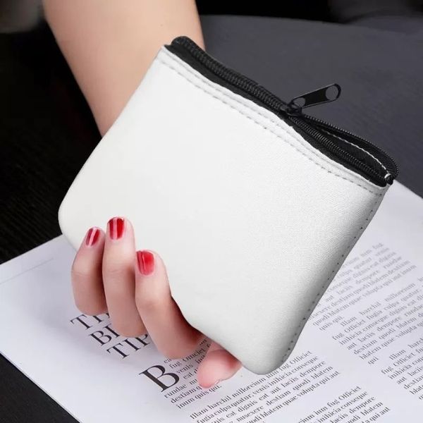 White Blank Sublimation Neoprene Coin Purse With Zipper Portable Neoprene Wallet Blanks