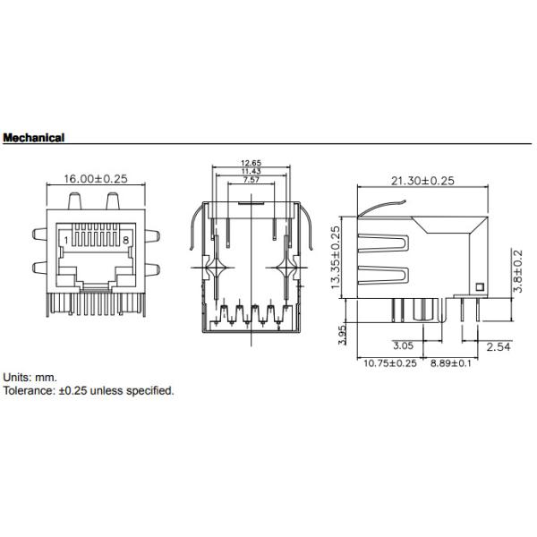 J1B1211CCD RJ45 Ethernet Connector MODULE WITH 10/100 BASE-TX