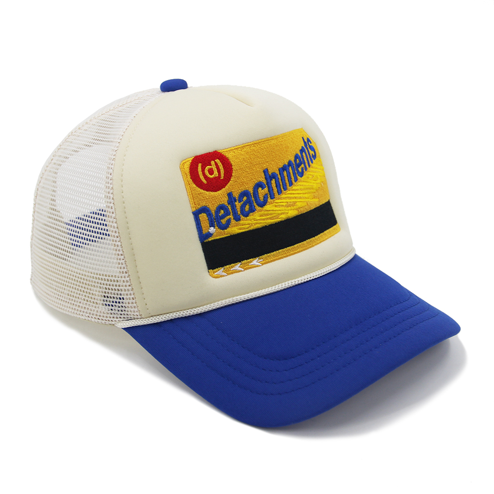 Embroidery Mesh Foam 5 Panel Trucker Cap Patch Big Breathable With Rope
