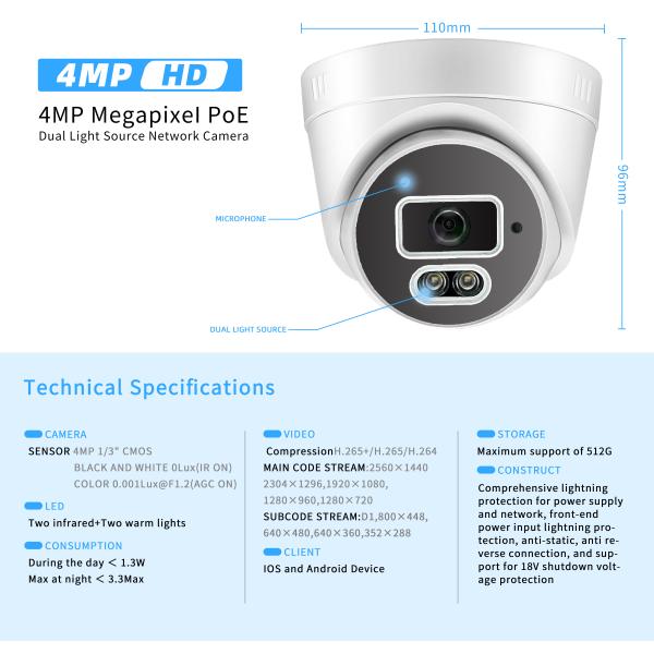 Input Output Cctv Ir Capture Night Vision CCTV Security Camera 4Mp Indoor Security Dome Camera