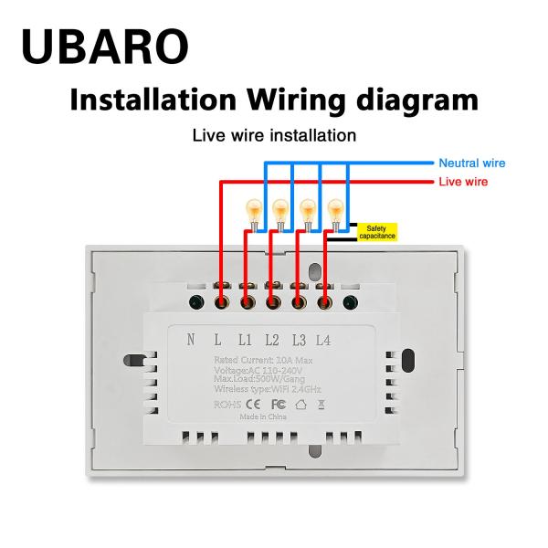 2Gang Live Wire Control Tuya Smart Light Switch WI FI Embedded Installation with 5-400W Maximum Load