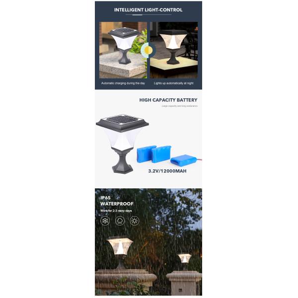 Intelligent Solar Pillar Light IP65 Water Resistant Multipurpose