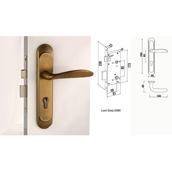 Yellow Bronze Mortise Privacy Lock , Antique Mortise Locksets 55Mm Backset