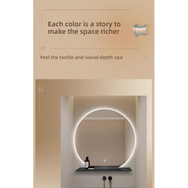 Modern Round LED Bathroom Mirror Storage Shelf Integrated Touch Switch IP44 Rated for Hotels Apartments Compact Toilets Vanities