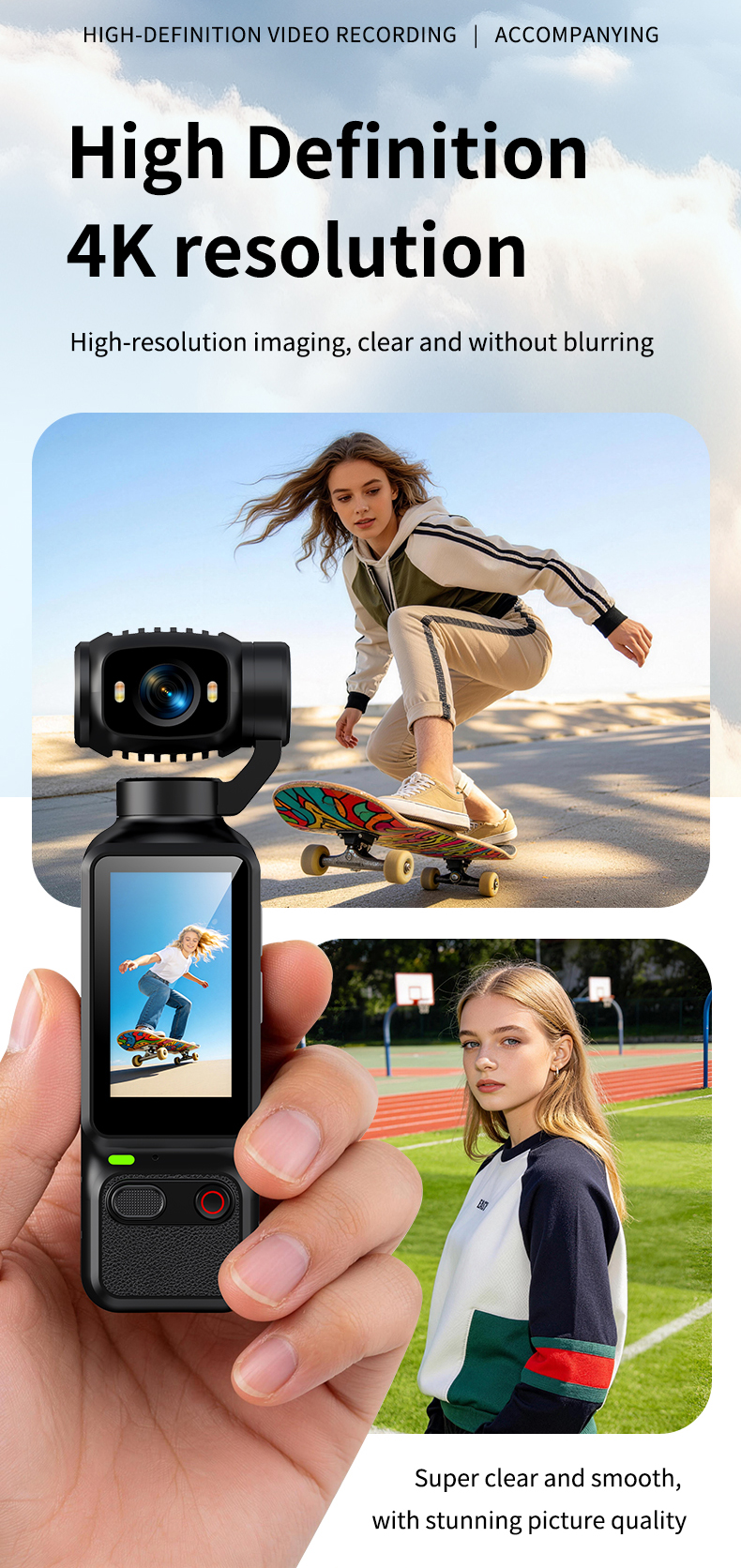 LK032 All Scene Applicable Handheld Pocket Action Camera 4K HD with Rotatable Lens Front Fill Light for Selfie Cycling Camping