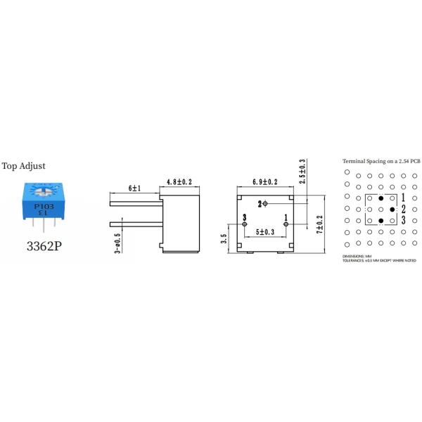 3362P 103 10k Trimmer Potentiometer Adjustable Resistor 1/4˝ Square