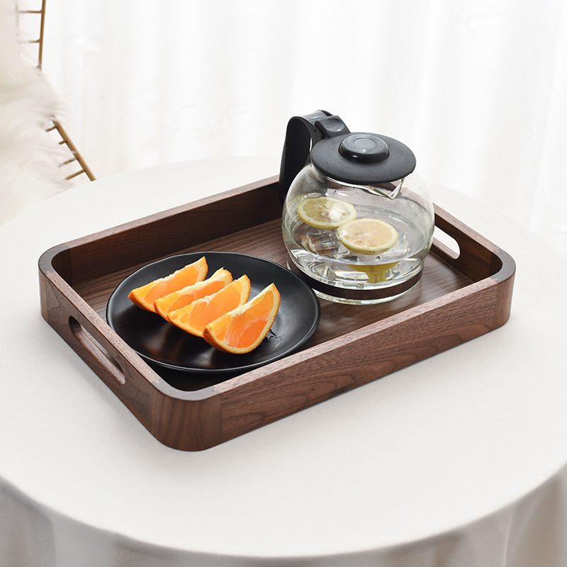 2025 New Eco-friendly Solid Wood Rectangular Tray Tea Food Organizer Decorative Serving Tray for Hotel Household Use