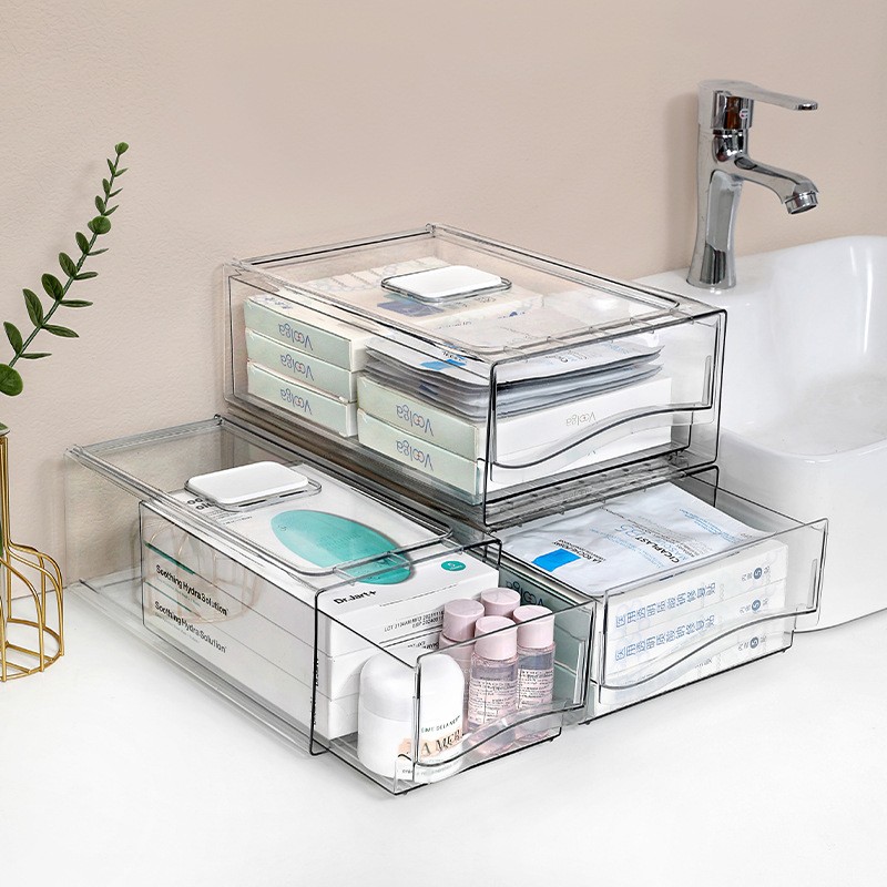 Desktop Storage Box Transparent Plastic Drawer Type Cosmetics Clutter Organizer Dustproof Office Stationery Storage Box