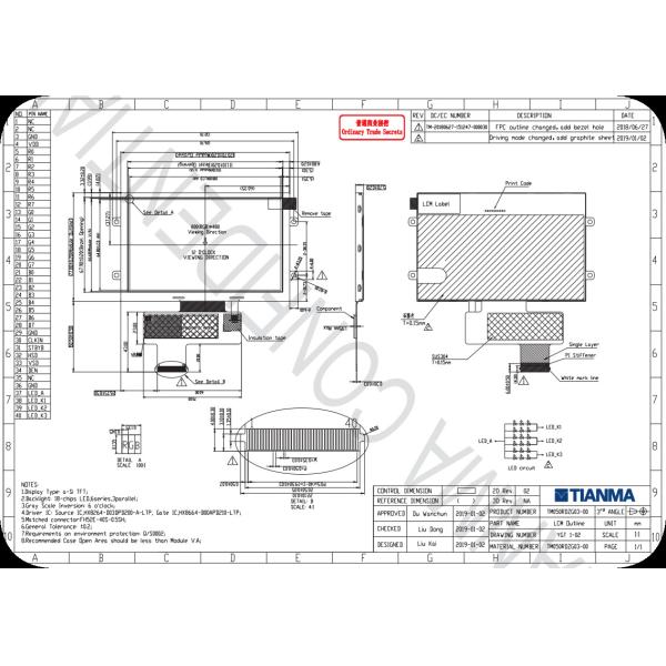Tianma 5'' 800*480 TFT HX8664 Wide Temperature LCD Module