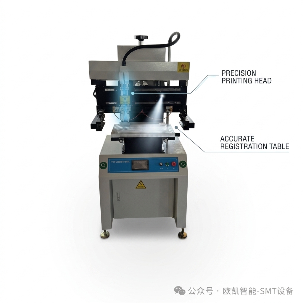 Fully automatic solder paste printer with post-printing inspection function.