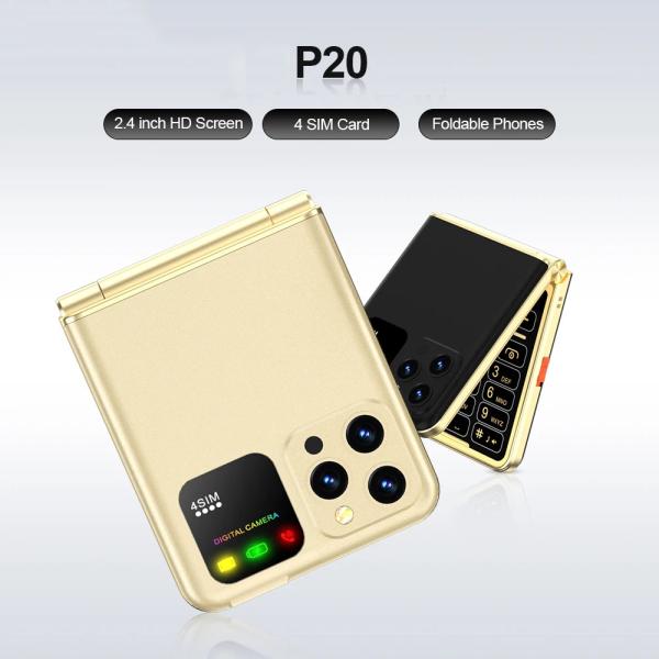 P20 Foldable 2.4'' HD Screen Four SIM Dial Bluetooth LED Flashlight Super Thin Feature Phone