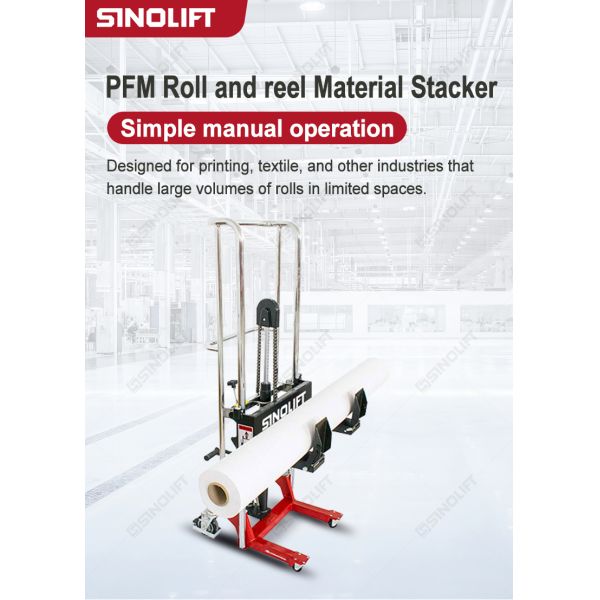 Sinolift PFM roll and reel material stacker - simple manual operation
