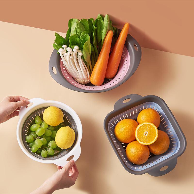 Popular Multi-color Environment Friendly Foldable Fruit Vegetable Cleaning Filter Drain Kitchen Storage Basket