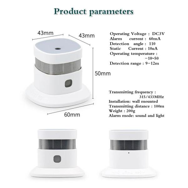 CE FCC RoHS High Standard Smoke Detector Zigbee / Z-wave For Home Security