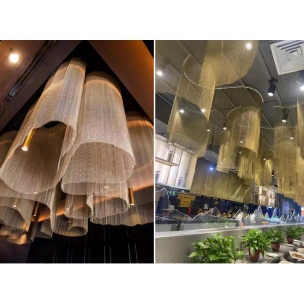 Customized Double tone Aluminium Chain Link Wire Mesh coil Curtain ceiling for Hotel or restaurant interior architectural decoration