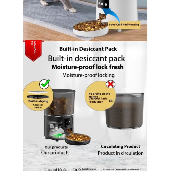 Smart WIFI Automatic Pet Feeder Solid Pattern Stainless Steel Mobile Phone Remote Control Via APP New Dual Chargeable Plastic