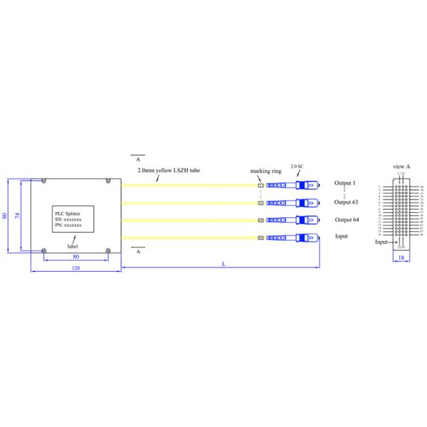 1x64 ABS Box Type PLC Fiber Optic Splitter with SC Connector for Single Mode Networks