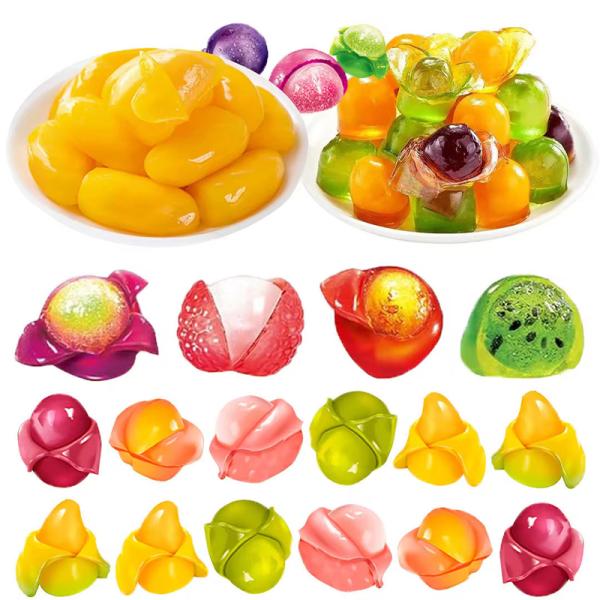 Flavored peeled gummy sweets with colorful appearance