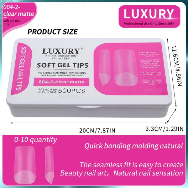500PCS Clear Matte Full Coverage Press-on Nails Medium Length Square Shape False Nails for DIY Manicure