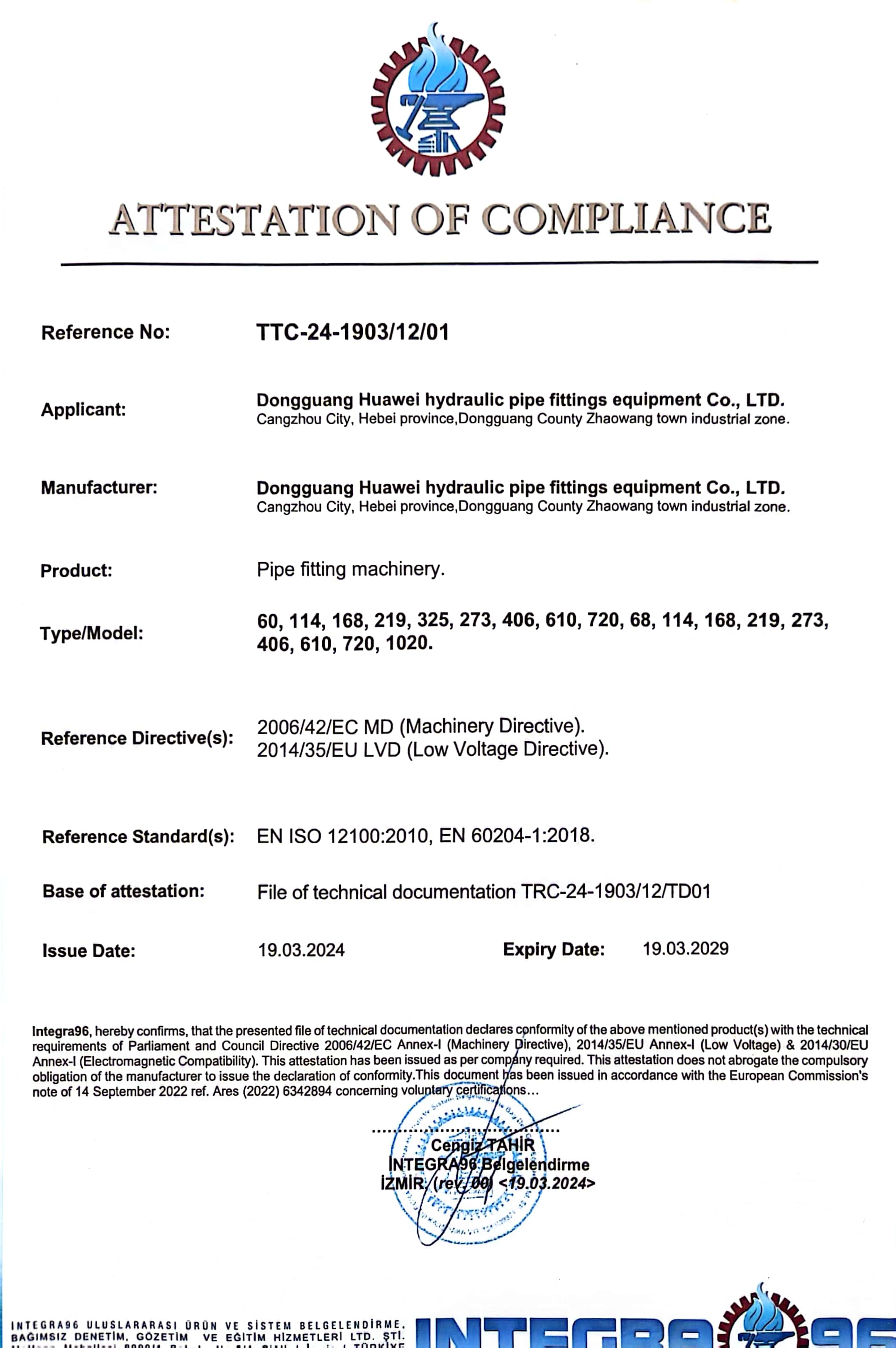 Manufacturing Compliance Certificate