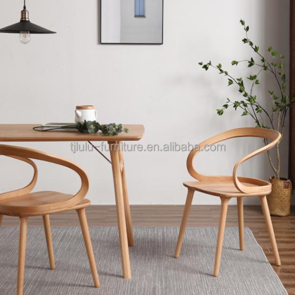 Modern Dining Room Beech Solid Wood Coffee Bending Chair with Curved Backrest and Nordic Style