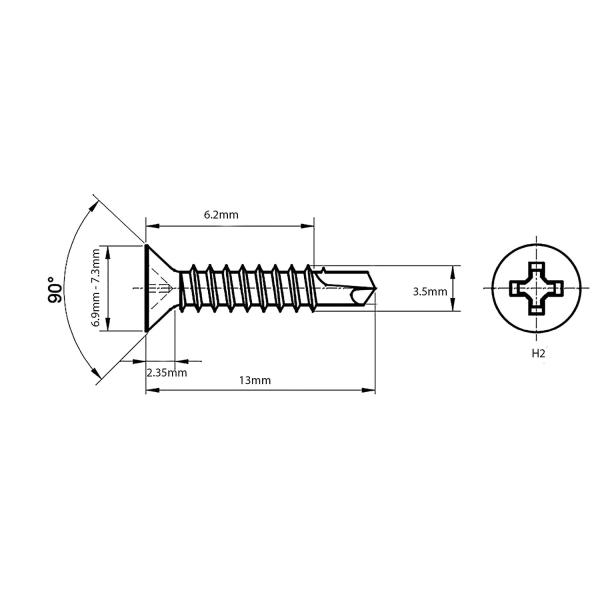 3.9 M12 Philips Cross Recessed Countersunk Csk Head Galvanized Self Drilling Metal Screw