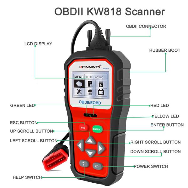 Support OBDII EOBD 12V car Auto scan tool konnwei KW818 engine fault Code Reader Multi-language