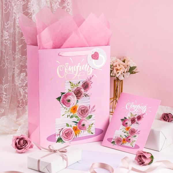 Custom Pattern Type Folding Pink Wedding Gift Packaging Tote Paper Bag for Wedding Cake
