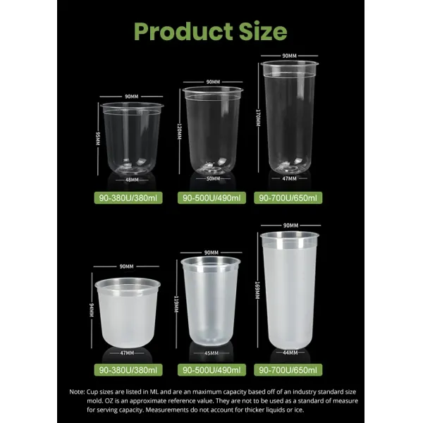 Printed Logo Disposable Transparent Matte PP Cup U Shape Milk Tea Plastic Cups