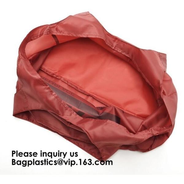 Printing Logo Polyester Handled Foldable Tote Bag With Snap Closure Foldable Bag Pocket Folding Nylon Shopping Bag