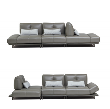 Modern Adjustable Backrest Function Sofa Dark Gray Leather Modular Design