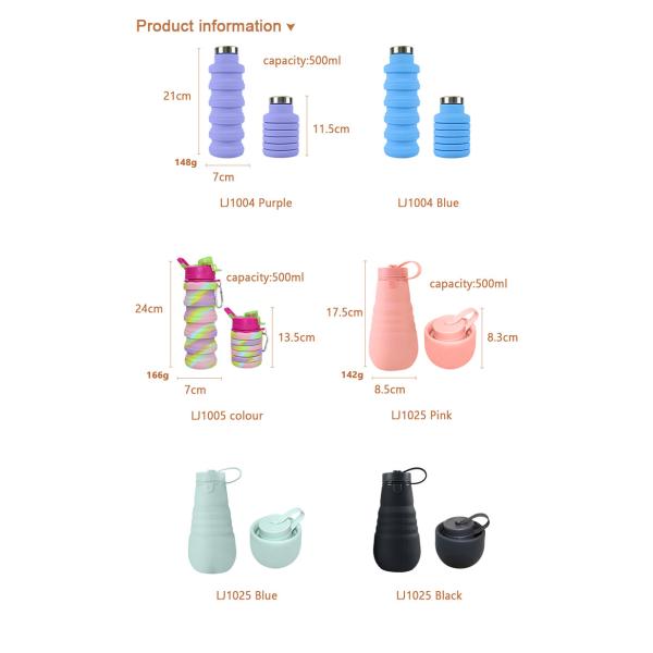 OEM ODM Silicone Water Bottle Soft Foldable 500Ml For Running