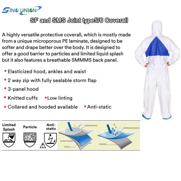 Microporous Sms Back Panel Disposable Waterproof Coverall For Car Washing