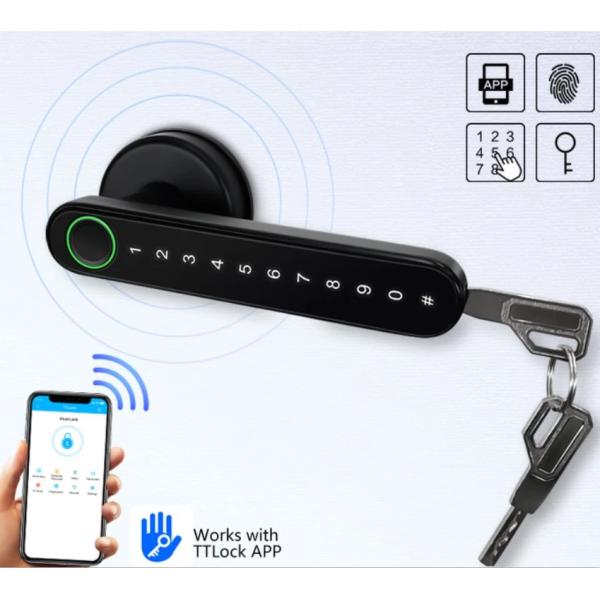 TT Lock APP Fingerprint Lock Bluetooth Smart Lock Digital Electronic Lock Keyless Door Lock Handle Zinc Black Handle