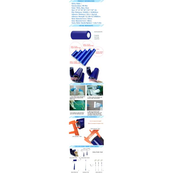 Disposable 50mic PE Sticky Lint Remover Roller For Cleanroom