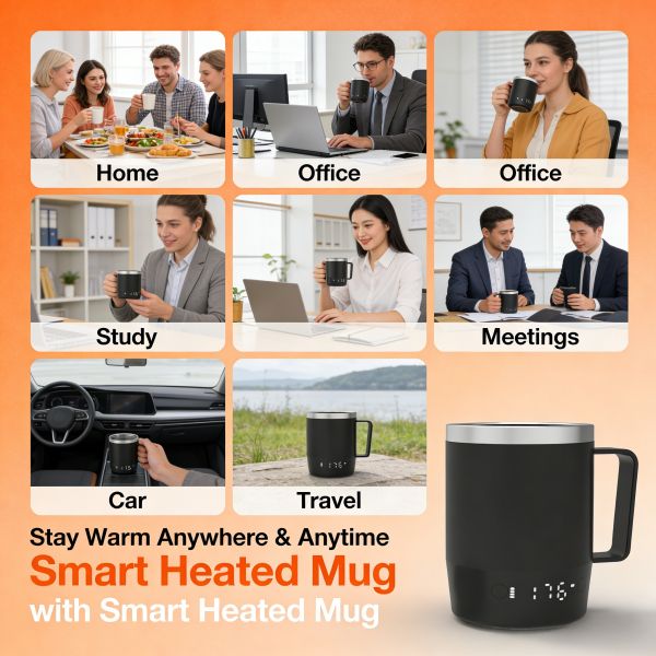 Portable Smart Mug With Digital Temperature Control Rechargeable Battery Led Display And Spill Resistant Lid For Convenient