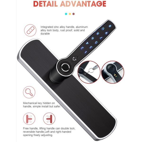 Smart TTlock FPC Fingerprint Door Lock Bluetooth With Reversible Handle