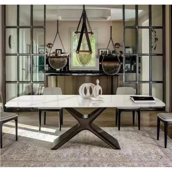 Foshan Factory Rectangular Dining Table Set Chairs Light Luxury SINTERED STONE Table X Shape Hotel table