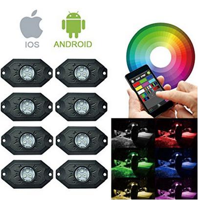 DC 9 - 30V 8 Pods Rock Lights For Trucks with Bluetooth Remote Controller