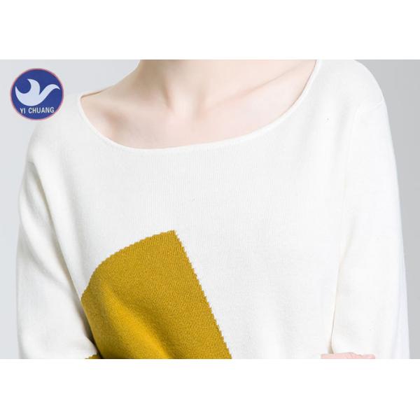 Contrast Color Womens Knit Pullover Sweater Graph Pattern Knitting Side Slit Top