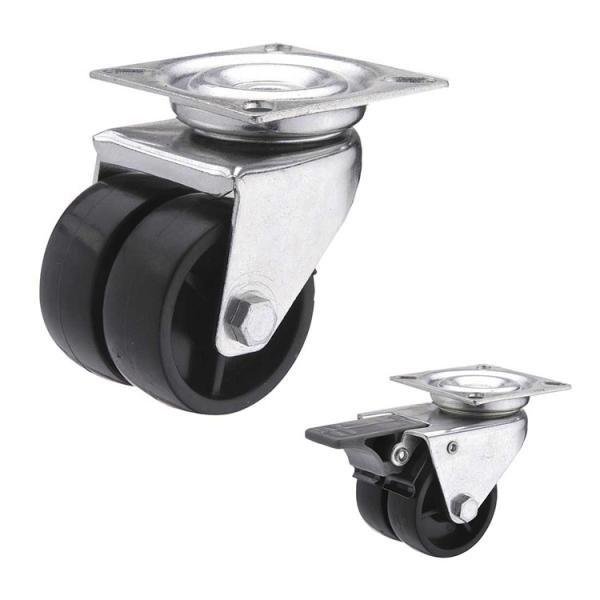 Solid 2" Black PP Wheels 154lbs Capacity Dual Wheel Industrial Casters