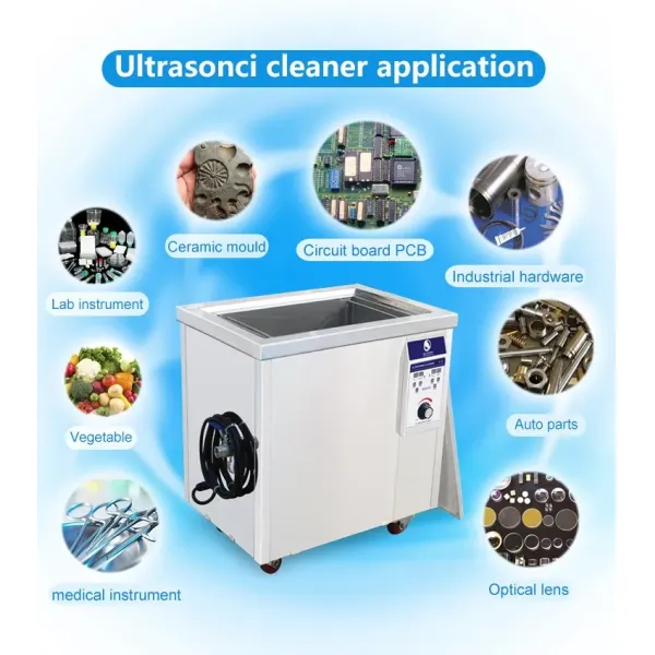 Ultrasonic cleaning machine side view