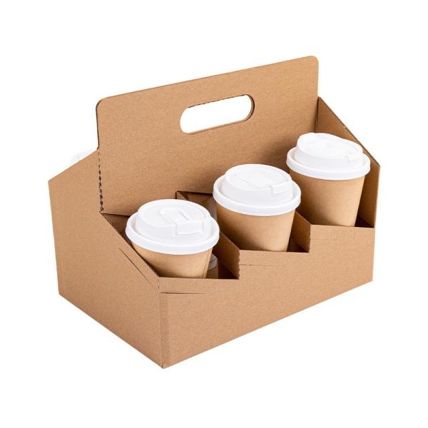 Initial Payment Customized Disposable Kraft Paper Coffee Tea Cup Holder with Handle