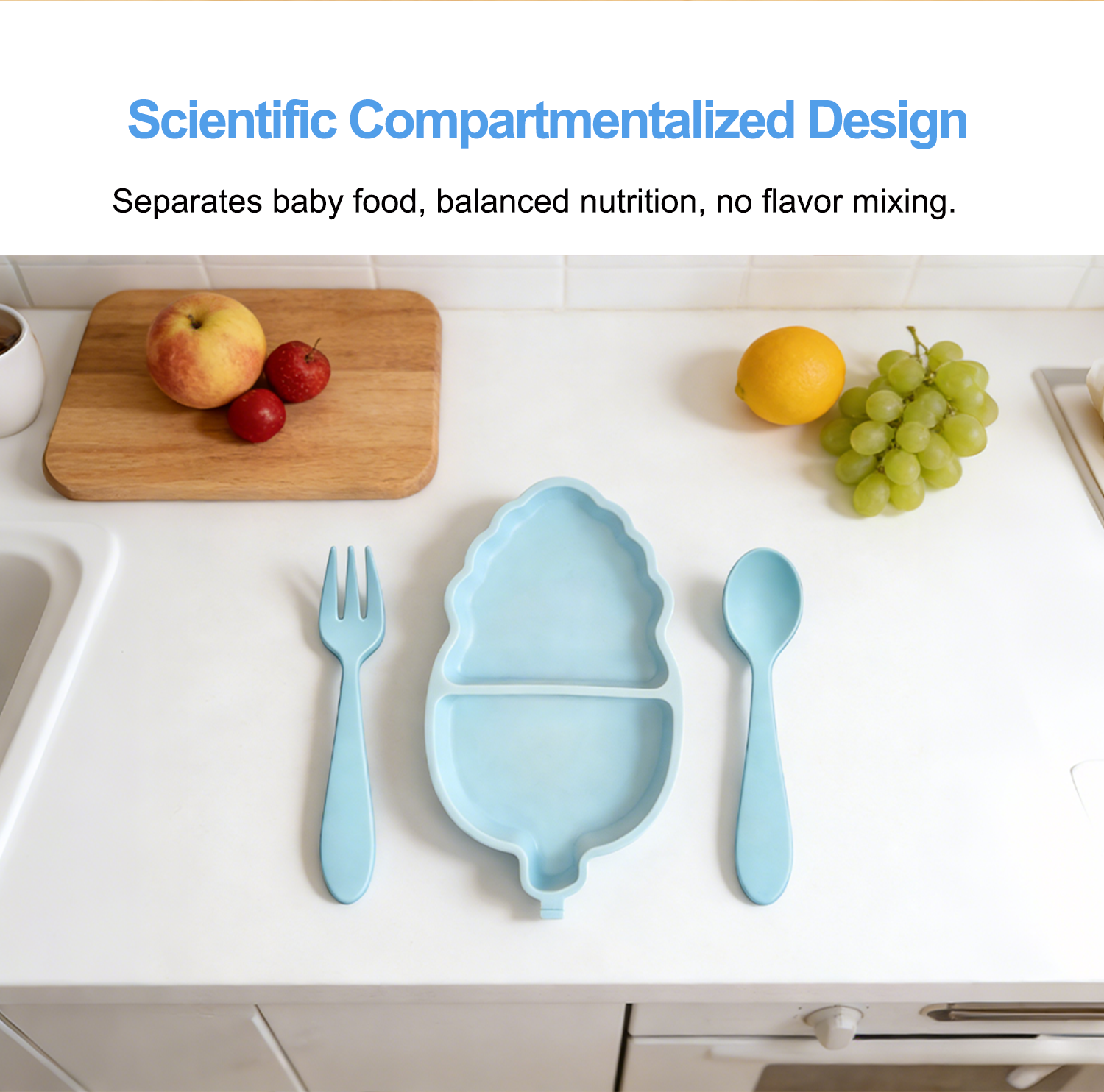 Feeding Tableware Set featuring Durable Non Toxic Adorable Corn Design Silicone Divided Dish Irregular Toddler Tableware