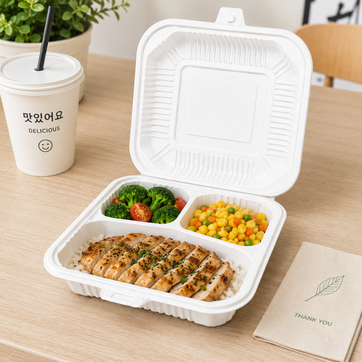 LB-73 PP Clamshell Takeaway Boxes Three Compartment for Portion Controlled Meals