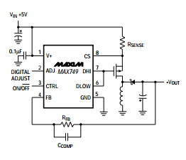 Digitally Adjustable LCD Bias Supply Integrated Circuit Chip MAX749ESA
